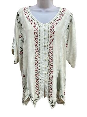 Agan Traders Gypsy Bohemian Embroidered Top Sz 2X Handkerchief Hem